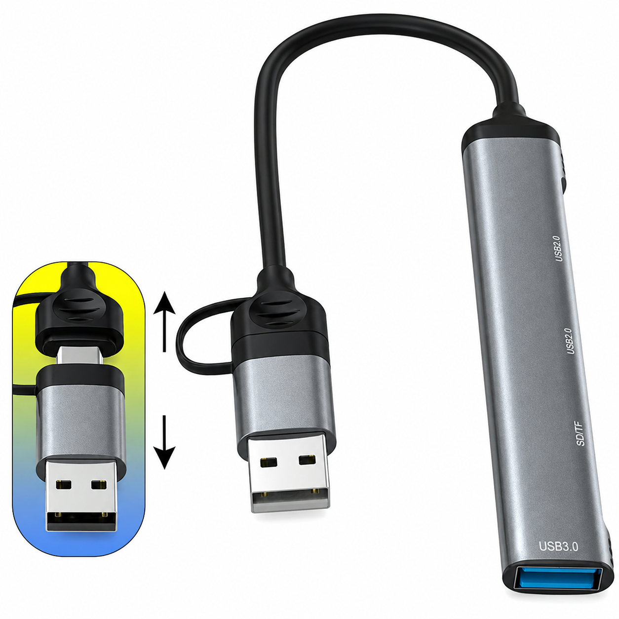 Концентратор Dynamode 5-in-1 USB Type-C/Type-A to 1хUSB3.0, 2xUSB 2.0, card-reader SD/MicroSD (DM-UH-514)