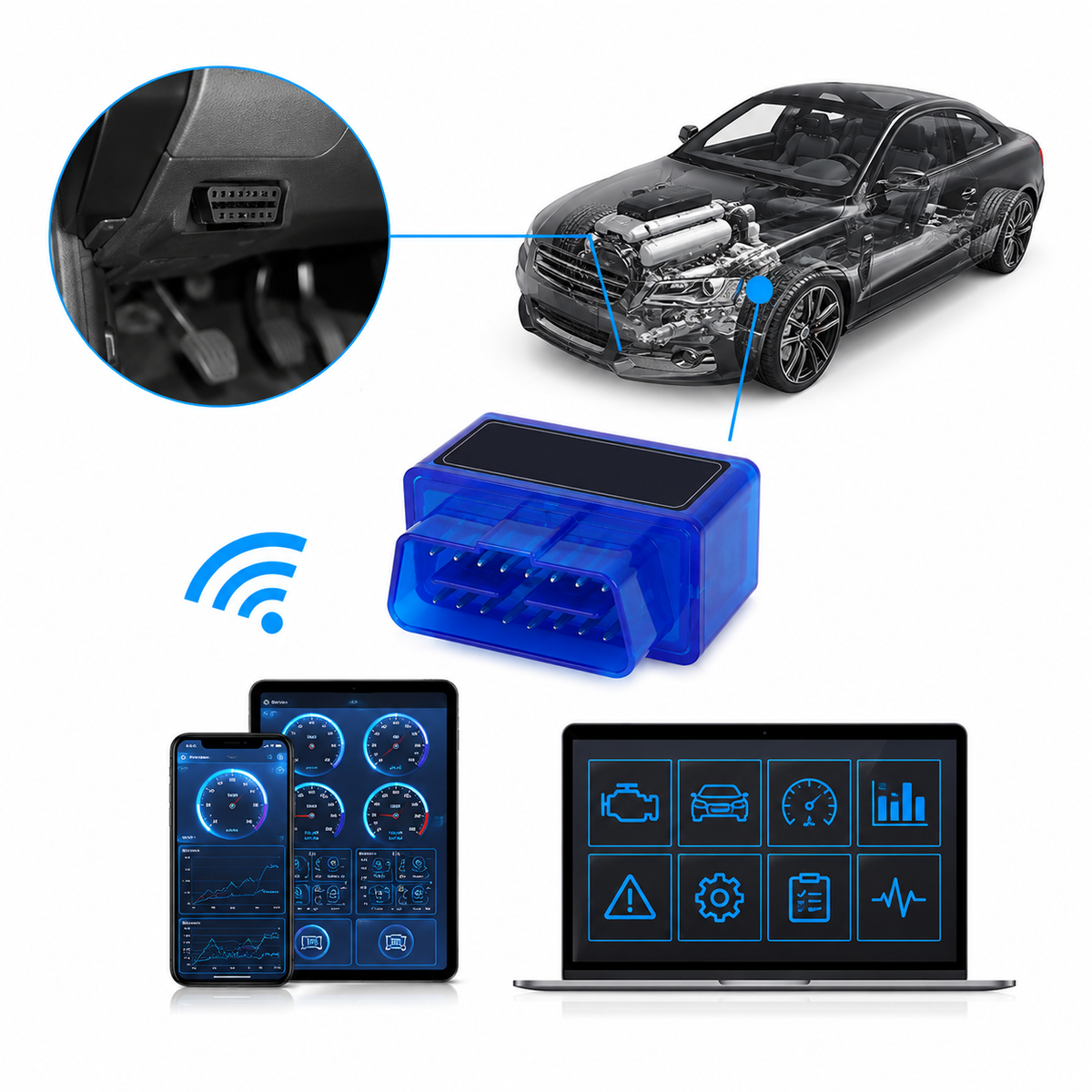 Автосканер ELM327 OBD2 v1.5 Wi-Fi для iOS iPhone, 1-платний