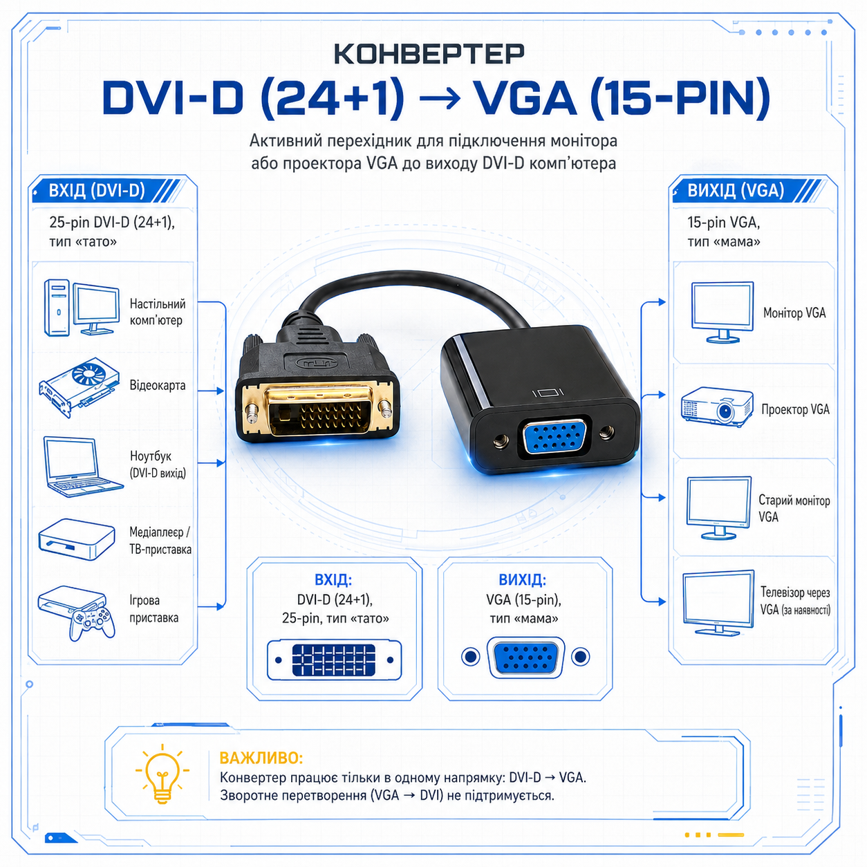Переходник DVI-D (24+1) к VGA активный