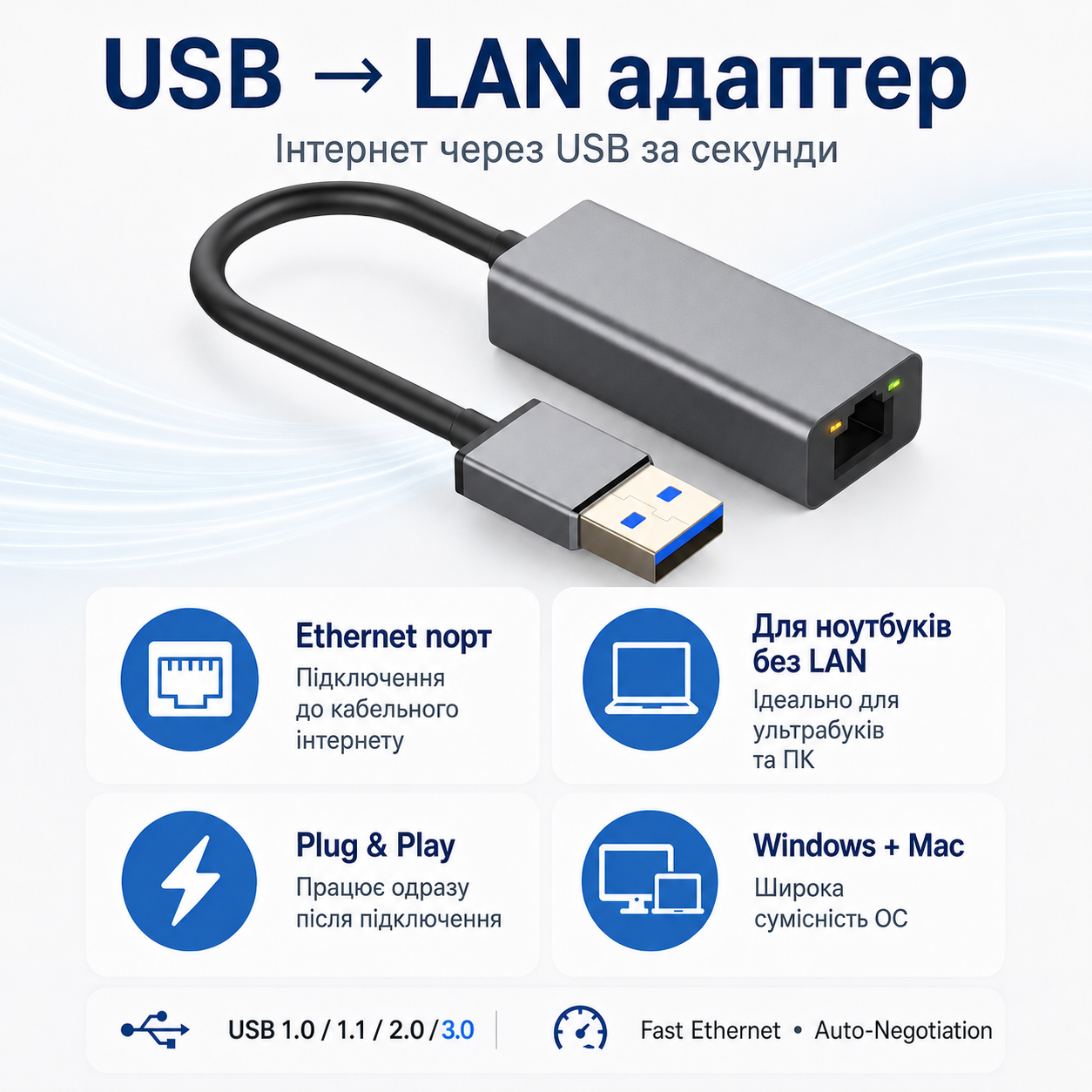 Сетевой адаптер USB 3.0 to RJ45 1000 Mbps Gigabit LAN