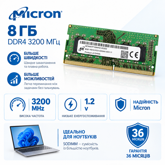 SODIMM 8Gb DDR4 3200MHz Micron MTA4ATF1G64HZ-3G2E2