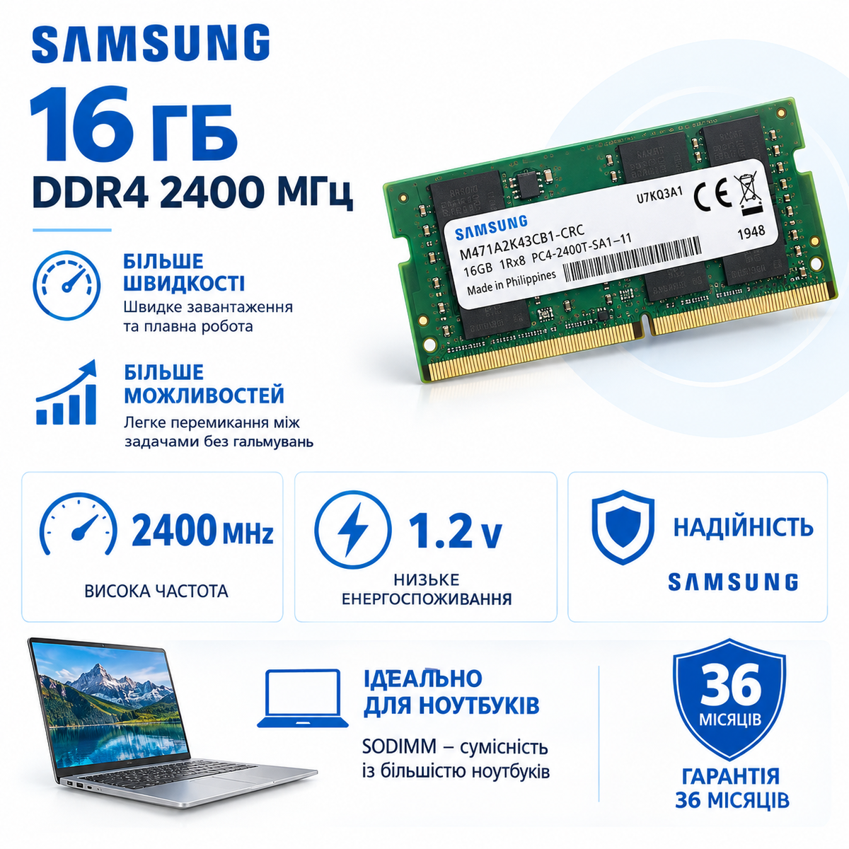 SO-DIMM 16GB DDR4 2400MHz Samsung M471A2K43CB1-CRC