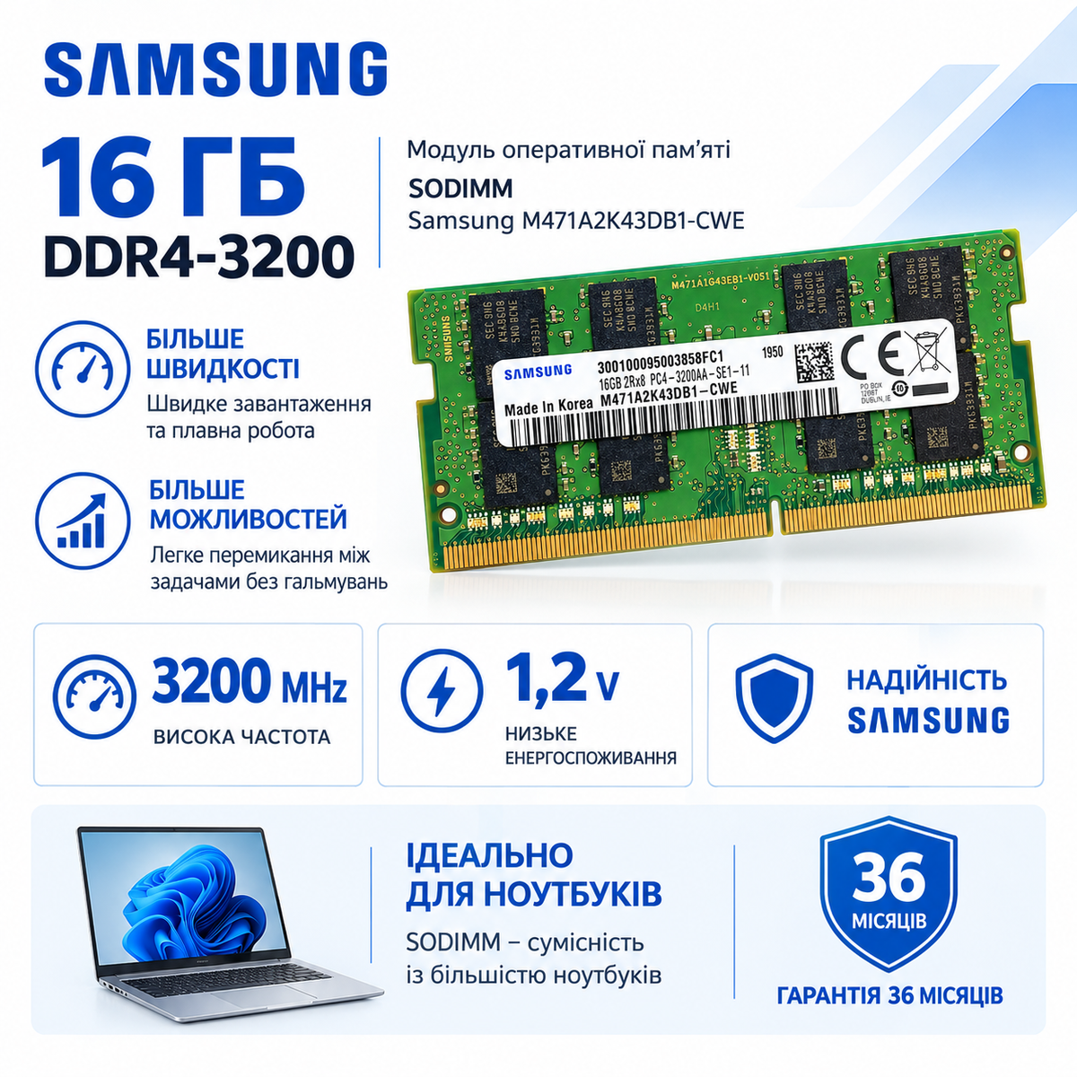 SODIMM 16Gb DDR4-3200 Samsung M471A2K43DB1-CWE