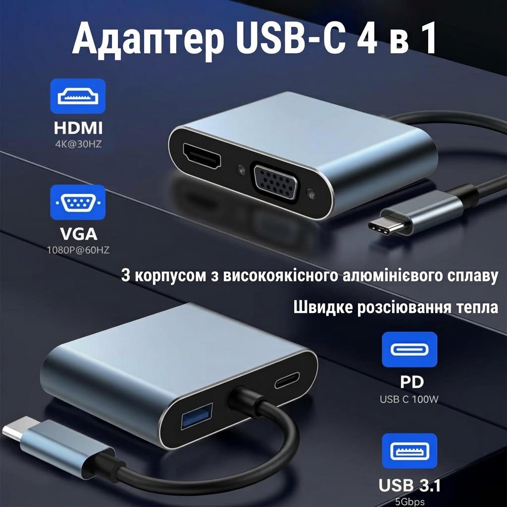 Конвертер USB 3.1 Type-C to HDMI VGA адаптер-переходник