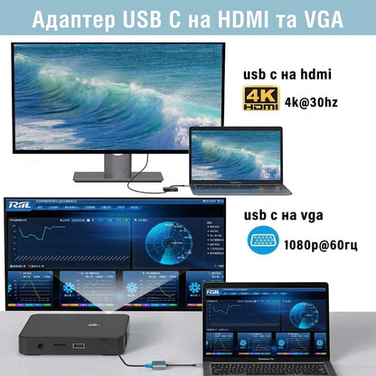 Конвертер USB 3.1 Type-C to HDMI VGA адаптер-переходник