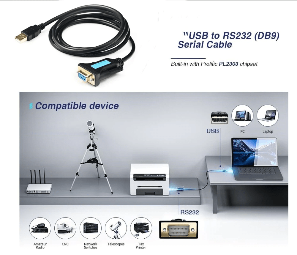 Кабель USB-RS232 female, 1.5м, Prolific PL2303; Vention; grey-blue