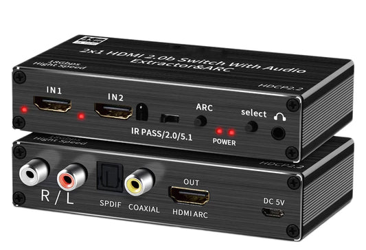 Аудіо екстрактор-перемикач на 2 входи HDMI 2.0 в optical toslink/3.5mm 4K/60Гц ARC Prozor HS121