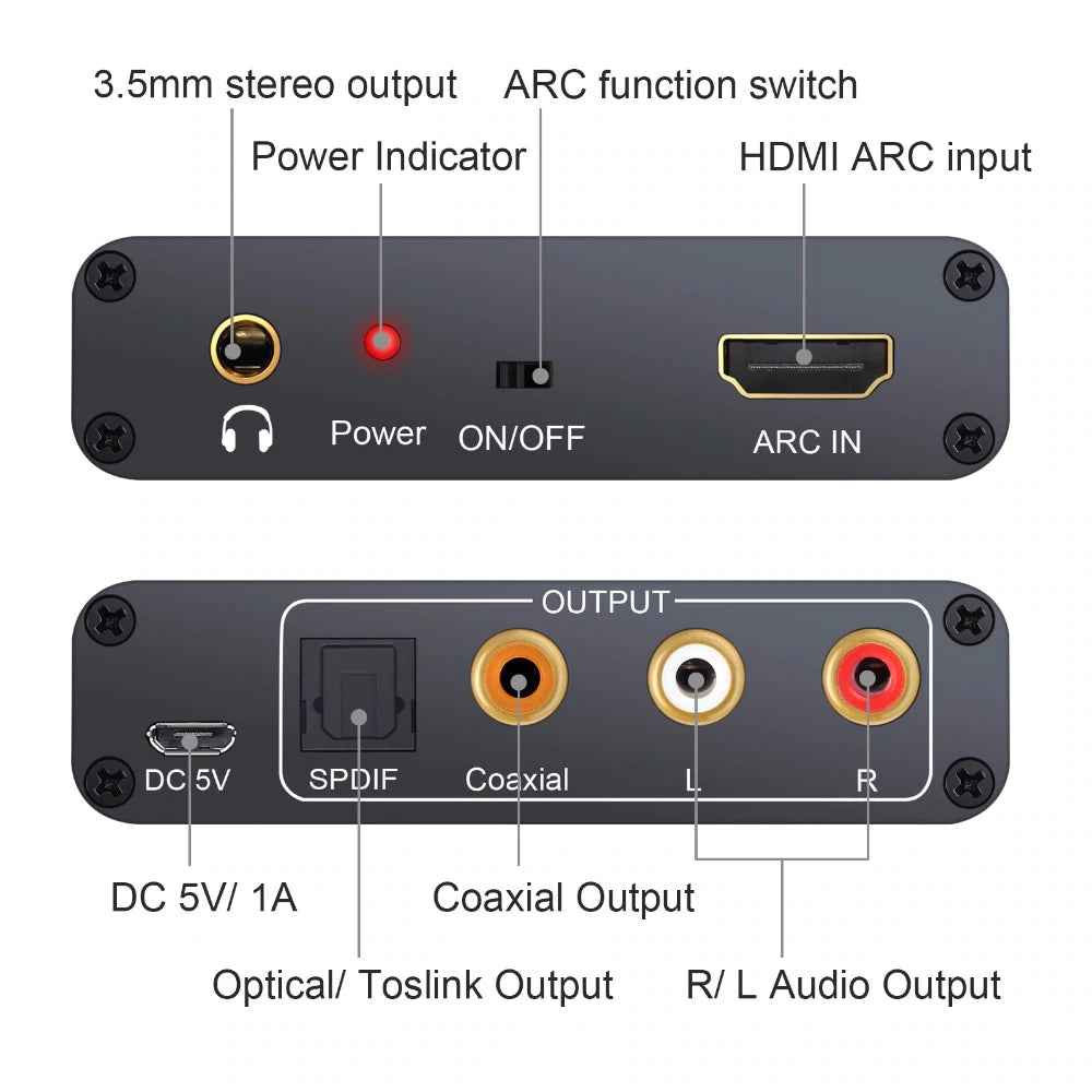 HDMI ARC перехідник аудіо для ТБ у тюльпан/3.5/оптика/коаксіал Neoteck