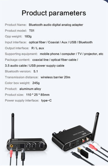 Перехідник аудіо оптика/Bluetooth/коакс to 2*RCA + 3.5mm з регулюванням гучності Vikefon T01
