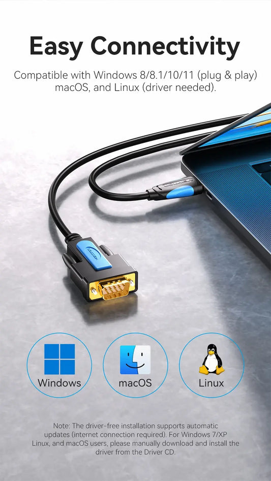 Кабель USB-RS232, 1 метр, Prolific PL2303, Vention VAS-C02-S