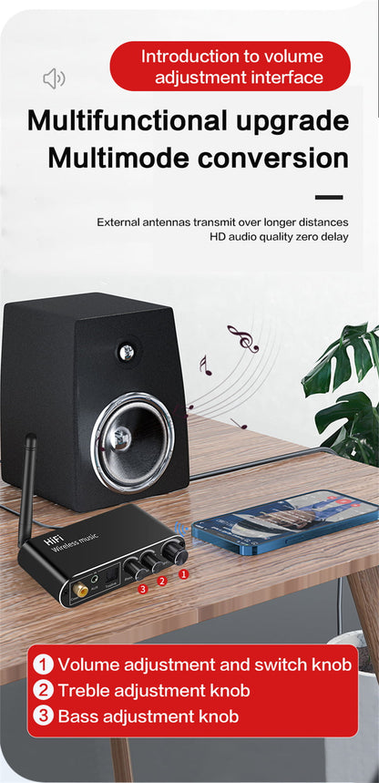 Перехідник аудіо оптика/Bluetooth/коакс to 2*RCA + 3.5mm з регулюванням гучності Vikefon T01