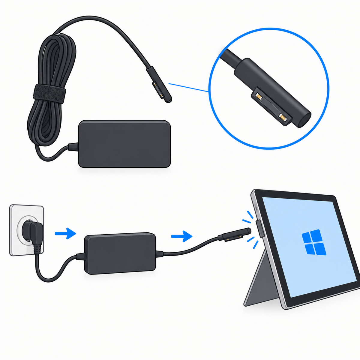 Совместимое зарядное устройство Microsoft Surface PRO 3 4 5 6 7 8 Book Laptop Windows 15V 2,6A