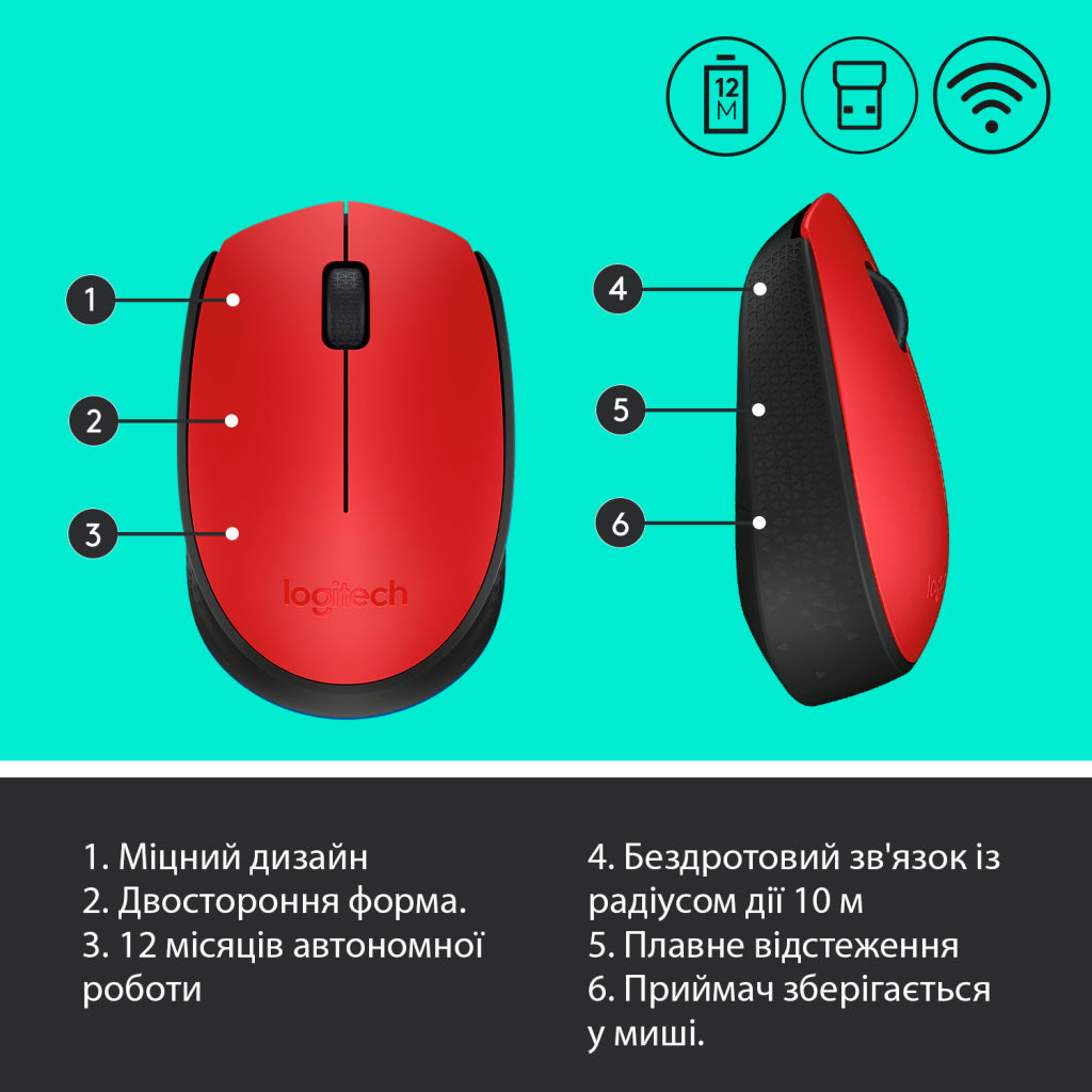 Мышка Logitech M171 Red (910-004641) – беспроводная оптическая мышь