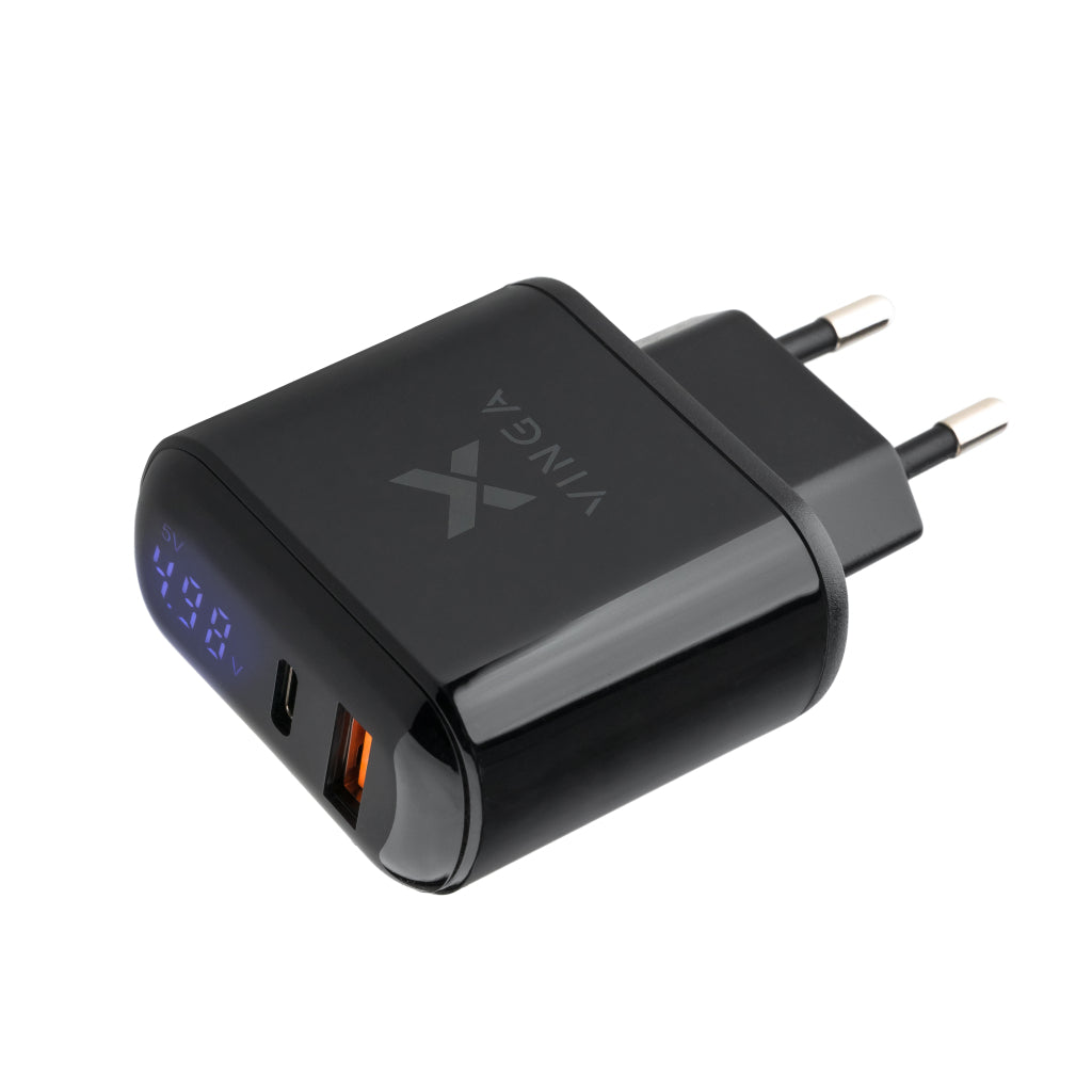 Зарядное устройство для Vinga 2 Port QC3.0+PD Display Wall Charger (VWCQPACDBK)