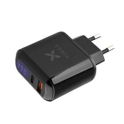 Зарядное устройство для Vinga 2 Port QC3.0+PD Display Wall Charger (VWCQPACDBK)