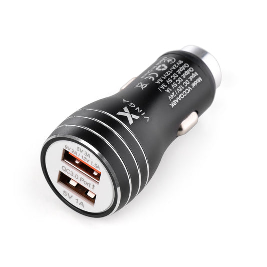 Зарядное устройство Vinga QC3 Quick Dual USB Car Charger 18W Max (VCCQAABK)