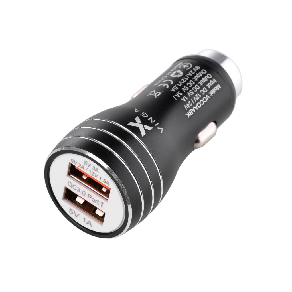 Зарядний пристрій Vinga QC3 Quick Dual USB Car Charger aluminium 18W Max (VCCQAABK)
