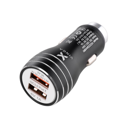 Зарядний пристрій Vinga QC3 Quick Dual USB Car Charger aluminium 18W Max (VCCQAABK)