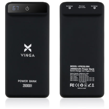 Универсальная батарея Vinga 20000 mAh QC3.0 Display soft touch black (VPB2QLSBK)