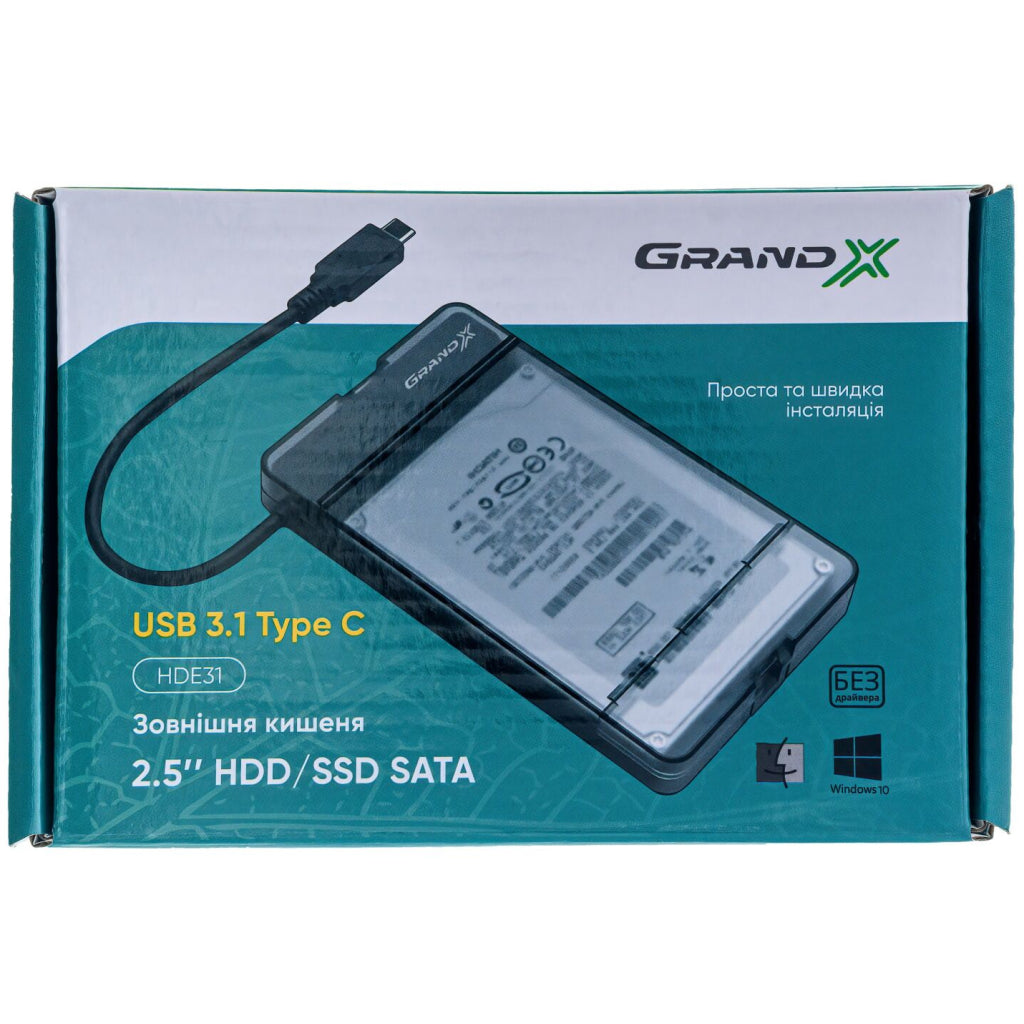 Карман Grand-X HDD 2,5" USB 3.1 Type-C (HDE31)