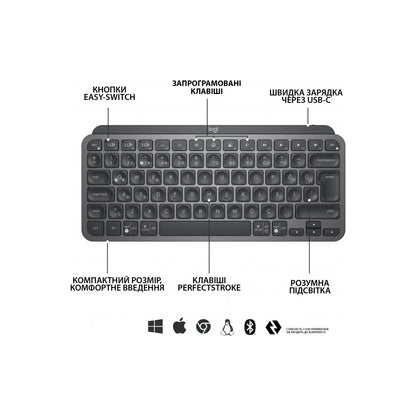 Клавиатура Logitech MX Keys Mini Wireless Illuminated UA Graphite (920-010498)