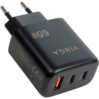 Зарядний пристрій Vinga GaN 65W PD+QC (VCPCHCCA65B)