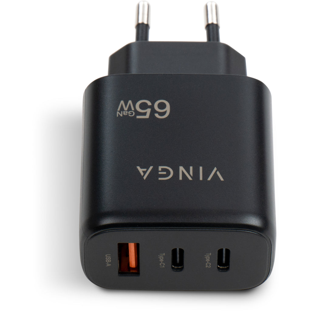Зарядний пристрій Vinga GaN 65W PD+QC (VCPCHCCA65B)