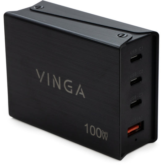 Зарядное устройство для Vinga GaN 100W PD+QC 3C1A ports (VCPCH100CB)