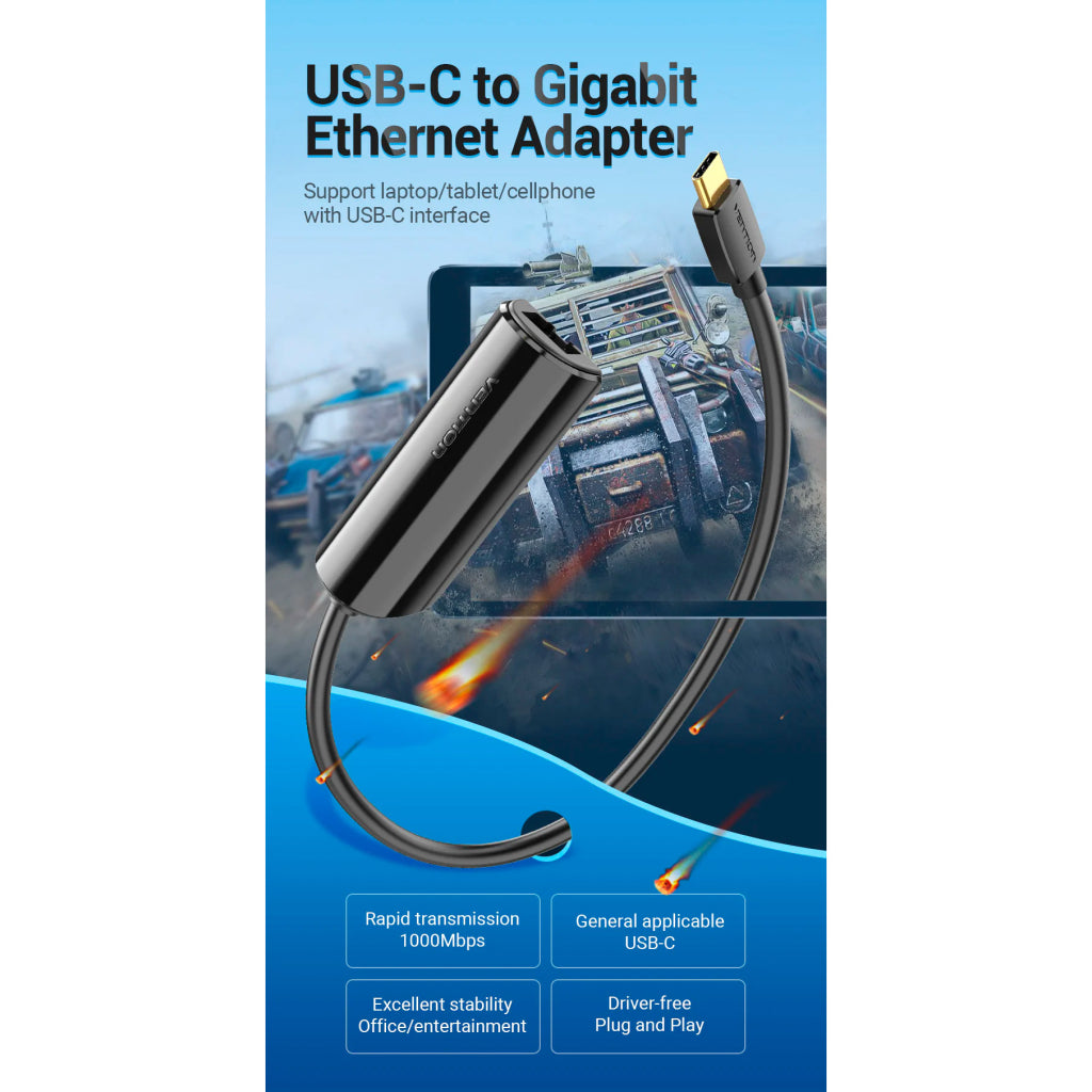 Переходник USB3.1 Type-C to Ethernet RJ45 1000 Mb Gigabit Vention CFBBB