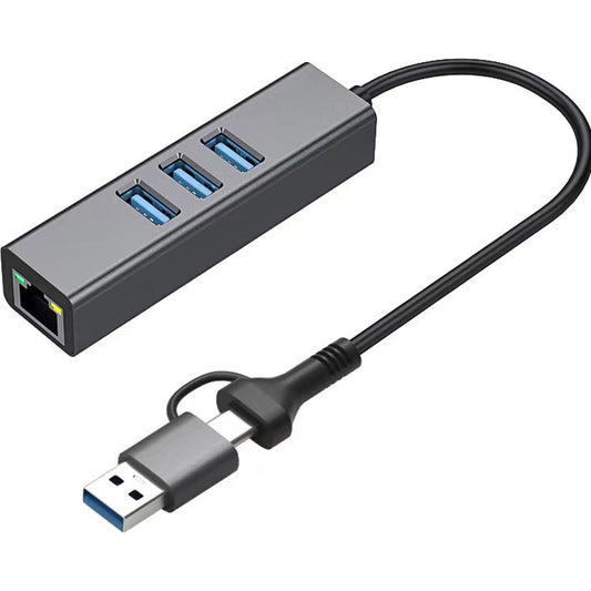 Концентратор USB 3.0 Type-C/Type-A для RJ45 Gigabit Lan, 3*USB 3.0, cable 13 cm Dynamode (DM-AD-GLAN-U3)
