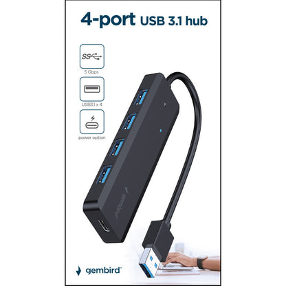 Концентратор Gembird 4 ports USB 3.1, USB-A, USB-C PD (UHB-U3P4P-02)