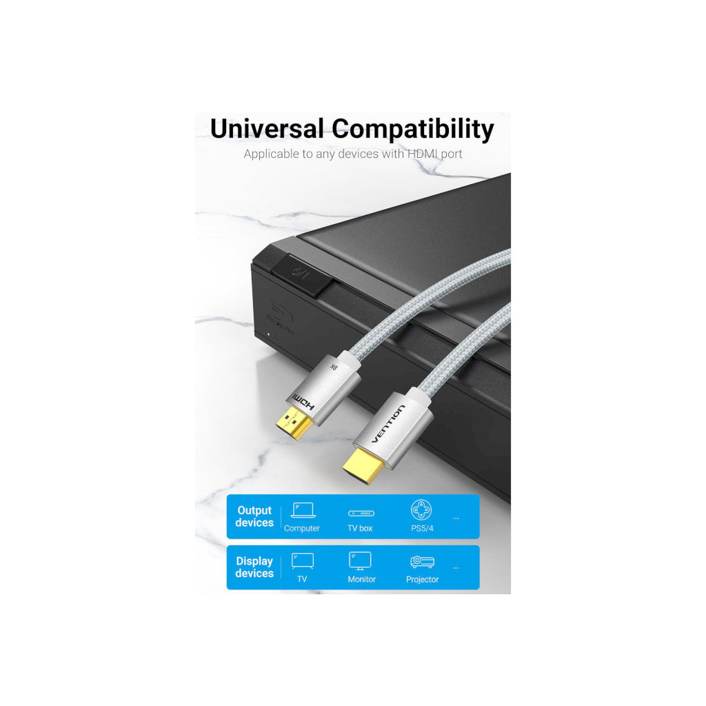 Кабель HDMI to HDMI 1.5m V2.1 8K 60Hz Silver Metal Type Vention (ALCIG)
