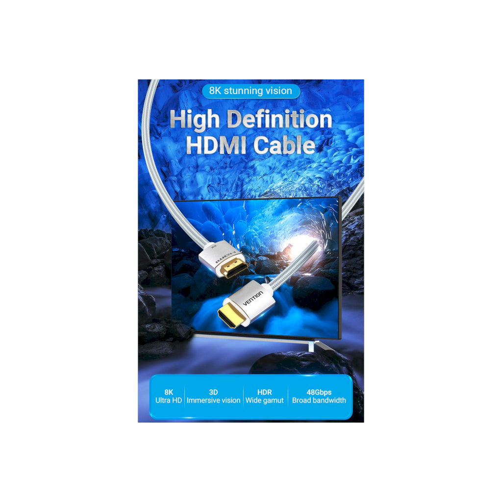 Кабель HDMI to HDMI 1.5m V2.1 8K 60Hz Silver Metal Type Vention (ALCIG)