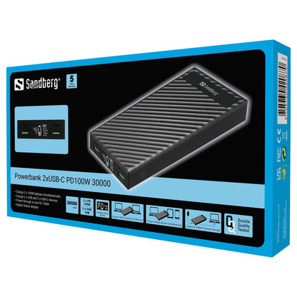 Универсальная батарея Sandberg 30000mAh, PD/100W, QC/3.0, UPS mode, +2 кабели 100W (420-87)