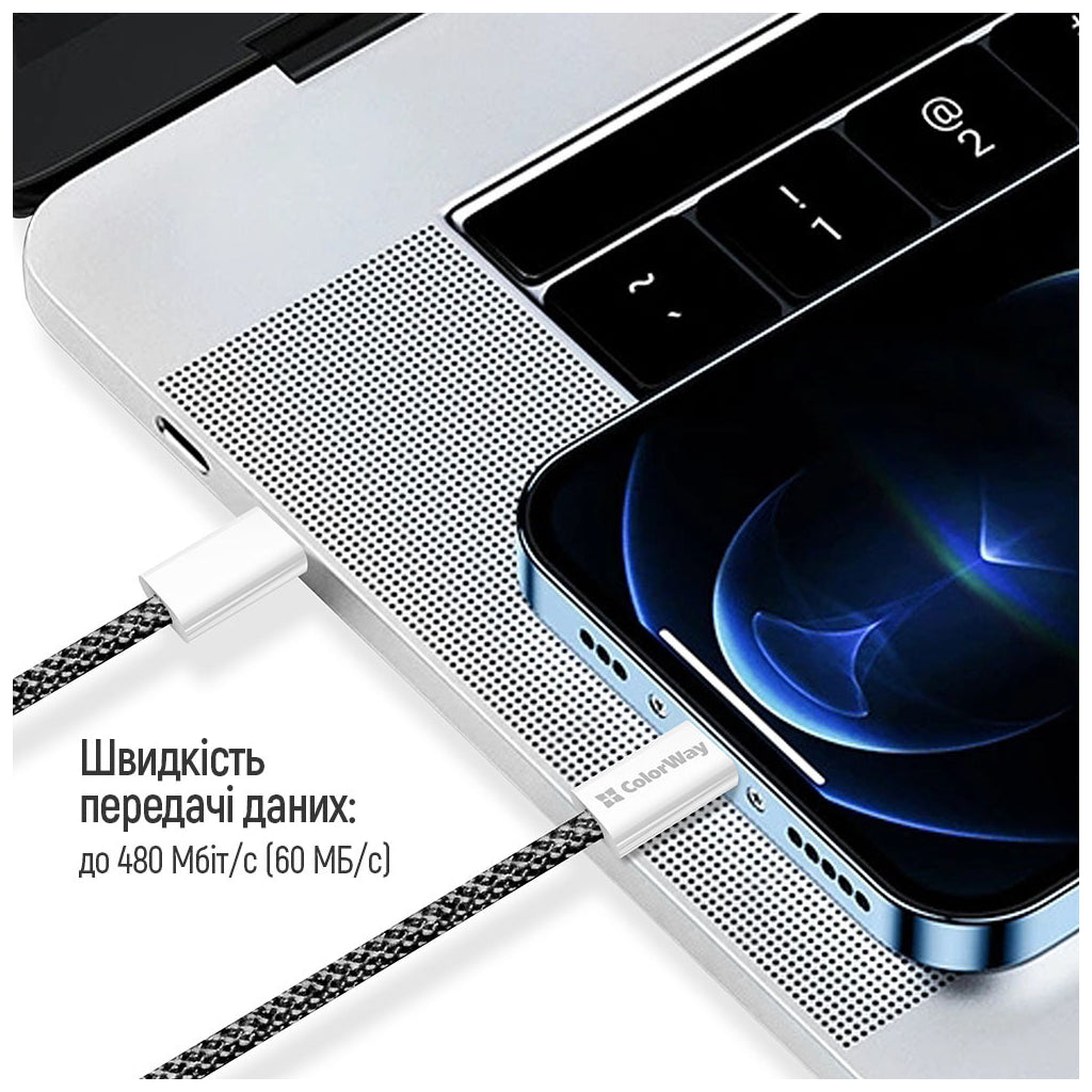 Дата USB-C кабель USB-C 1.0m 60W 3.0А black ColorWay (CW-CBPDCC061-BK)