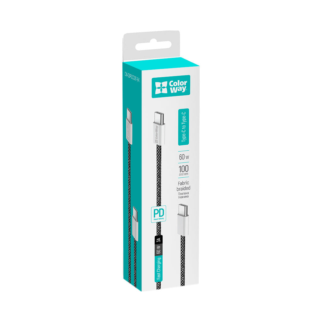 Дата USB-C кабель USB-C 1.0m 60W 3.0А black ColorWay (CW-CBPDCC061-BK)