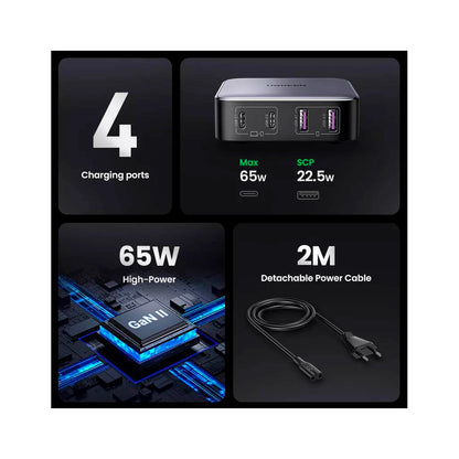 Зарядное устройство для Ugreen 4xUSB 65W (2хUSB-C+2xUSB-A) Gan CD327