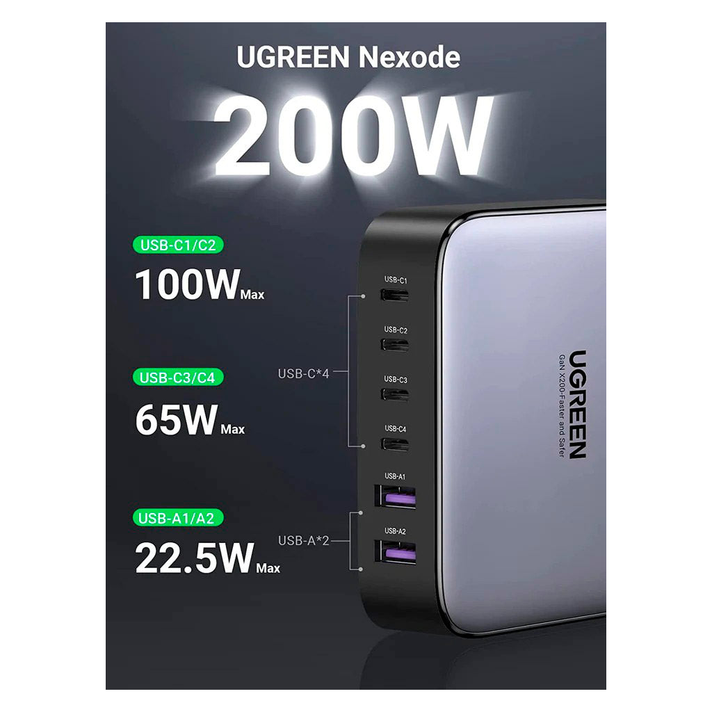 Зарядное устройство для Ugreen 6xUSB 200W (4хUSB-C+2xUSB-A) CD271