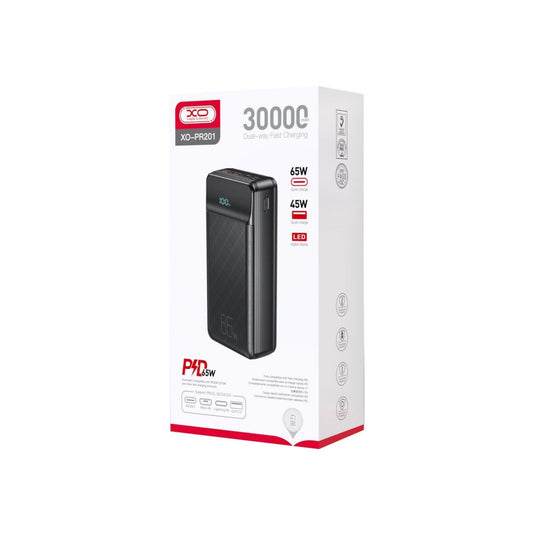 Батарея универсальная XO 30000mAh, PD/65W для ноутбука, QC/22.5W, черная (PR201_Black)