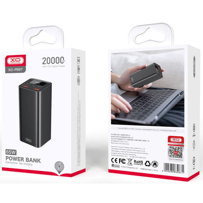 Батарея универсальная XO 20000mAh, PD/65W для ноутбука, QC/22.5W, черный (PB97_Black)