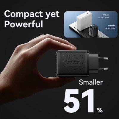 Зарядний пристрій Vention 2xUSB-C PD65W + 1xUSB QC3.0 GaN (FERW0-EU)
