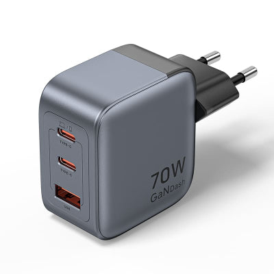 Зарядний пристрій Vention GaN 70W 2xUSB-C PD + USB-A QC3.0 сірий (FEXH0-EU)