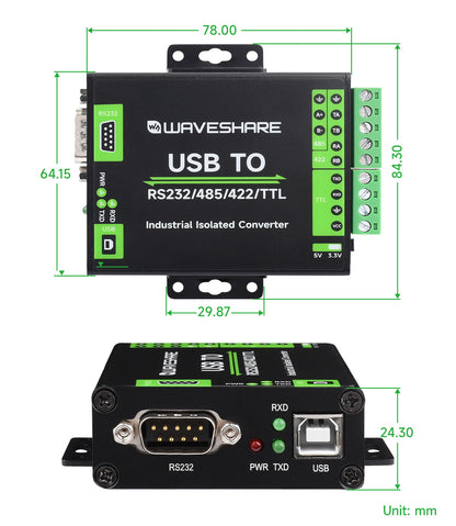 Промисловий USB конвертер до RS232/RS485/RS422/TTL Waveshare 23996