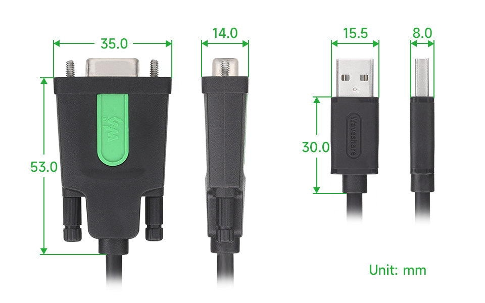 USB to RS232 Female Cable 1.5m, FTDI, Waveshare 26011