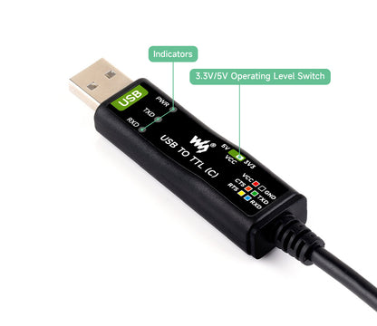 Кабель USB-C to TTL(C) 6-Pin Industrial, FT232RNL, Waveshare 26739