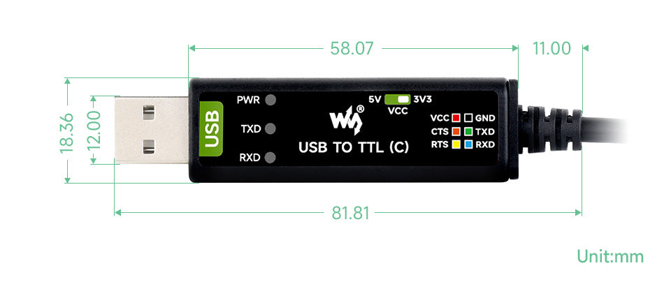 Кабель USB-C to TTL(C) 6-Pin Industrial, FT232RNL, Waveshare 26739
