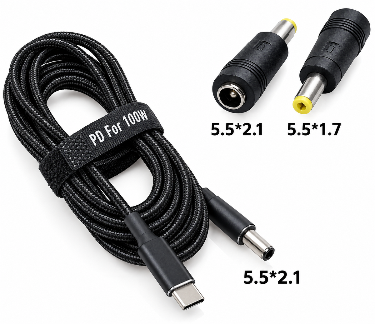 USB Type-C 100W кабель живлення та перехідник DC 5.5×1.7 для зарядки ноутбука, 78328
