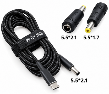 USB Type-C 100W кабель живлення та перехідник DC 5.5×1.7 для зарядки ноутбука, 78328