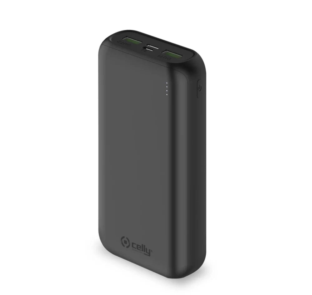 Батарея універсальна Celly Energy 20000mAh Inp:USB-C/Micro-USB, Out:USB-A*2(5V/2.1A) black (PBE20000BK)