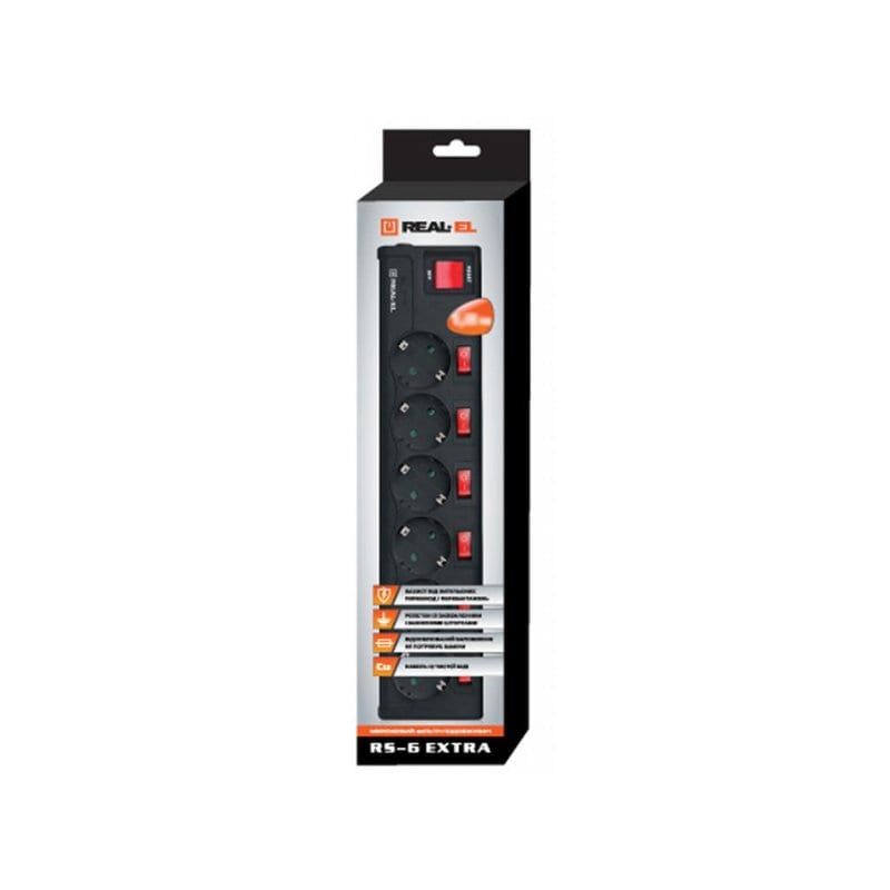 Фильтр питания REAL-EL RS-6 EXTRA 3m/black (EL122300002)